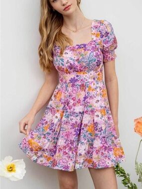 NEW Blu Pepper Pink Floral Tiered Mini Dress